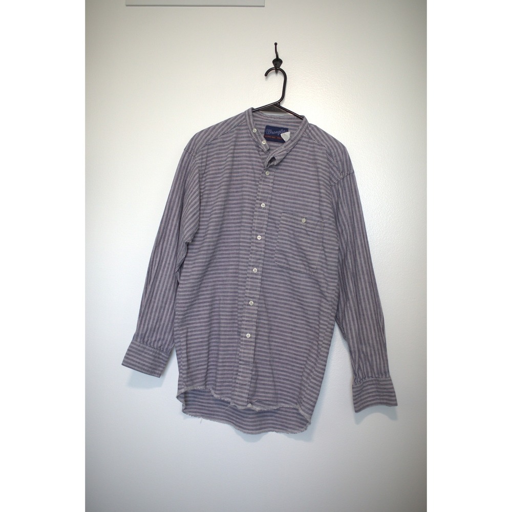 Wrangler X-Long Tails Mens Band Collar Striped Cotton Shirt Blue Purple Medium